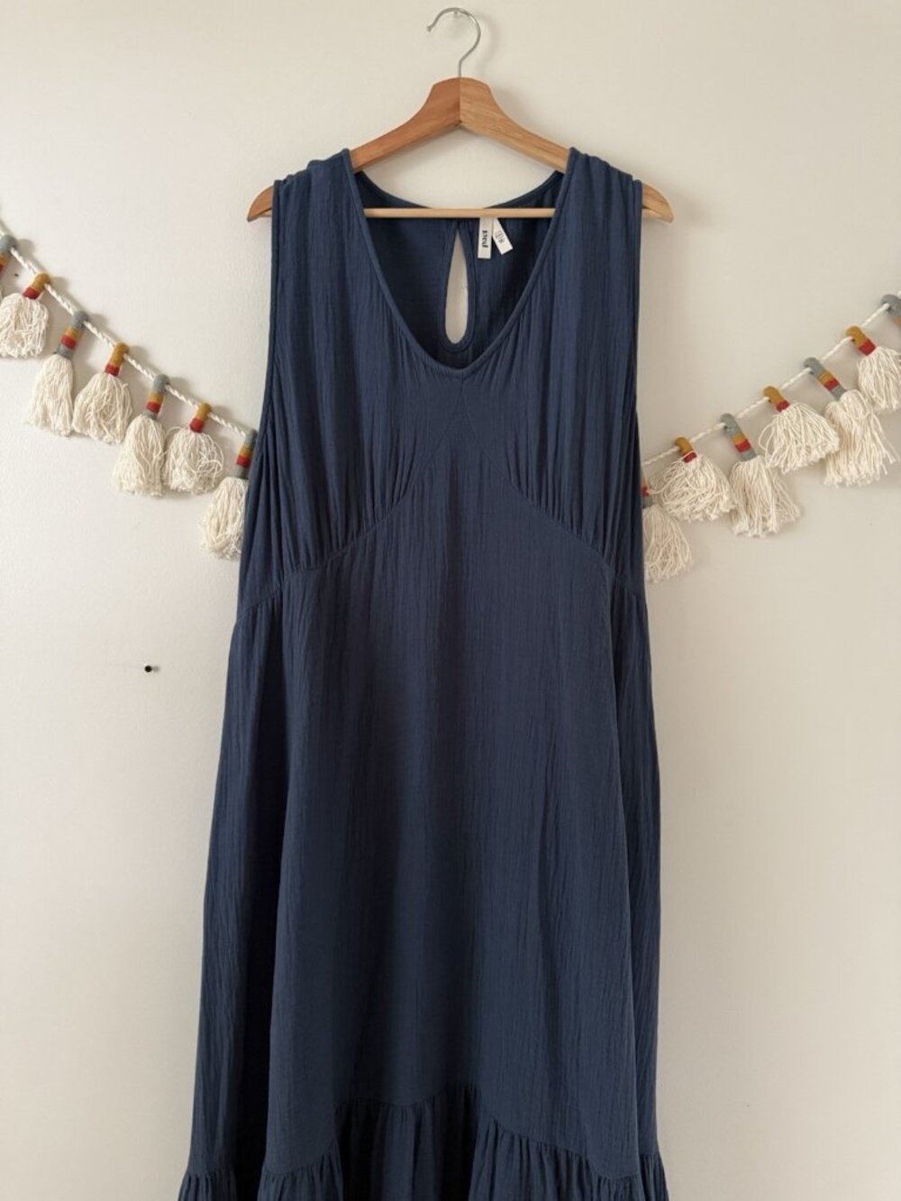 Pact Navy Double Gauze Cotton Tie Tiered Maxi Sundress Beachy Coastal Relax XXL - Picture 4 of 11